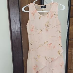 Asymmetrical Peach Floral Top And Matching Skirt